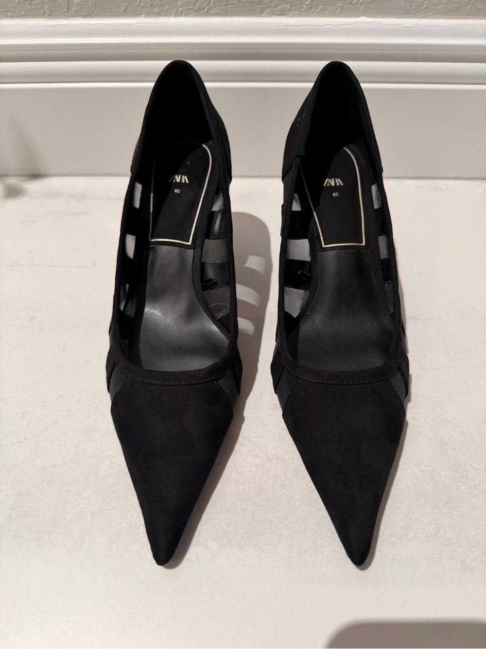 ZARA Black Pointed-Toe Cutout Heels